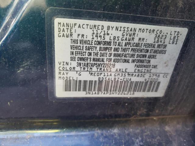 Photo 10 from auction – 2017 NISSAN SENTRA with VIN 3N1AB7AP5HY226218