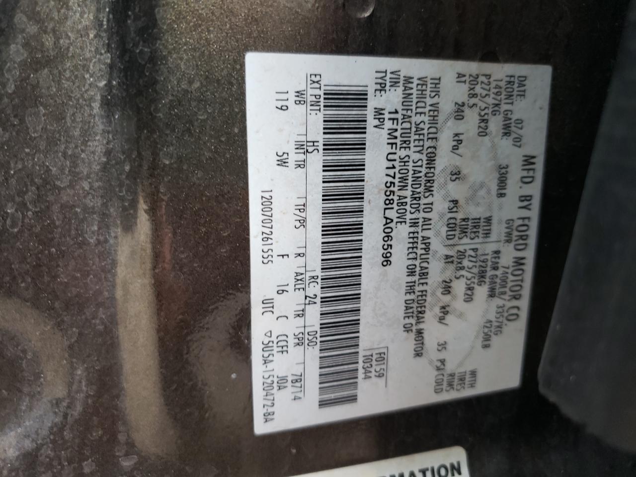 Photo 10 from auction – 2008 FORD EXPEDITION with VIN 1FMFU17558LA06596