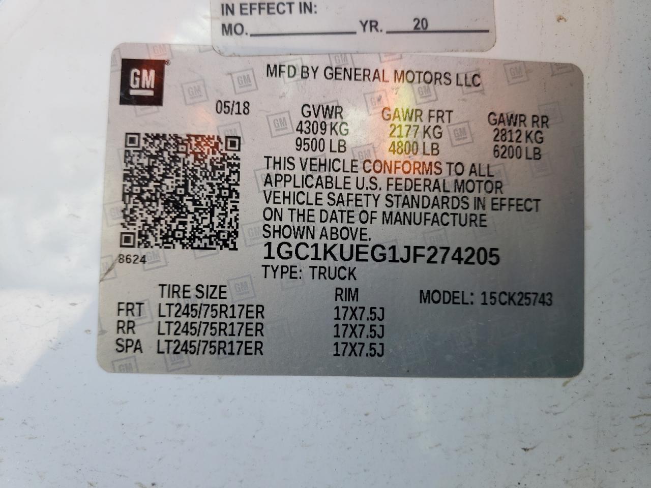 Photo 10 from auction – 2018 CHEVROLET silverado with VIN 1GC1KUEG1JF274205