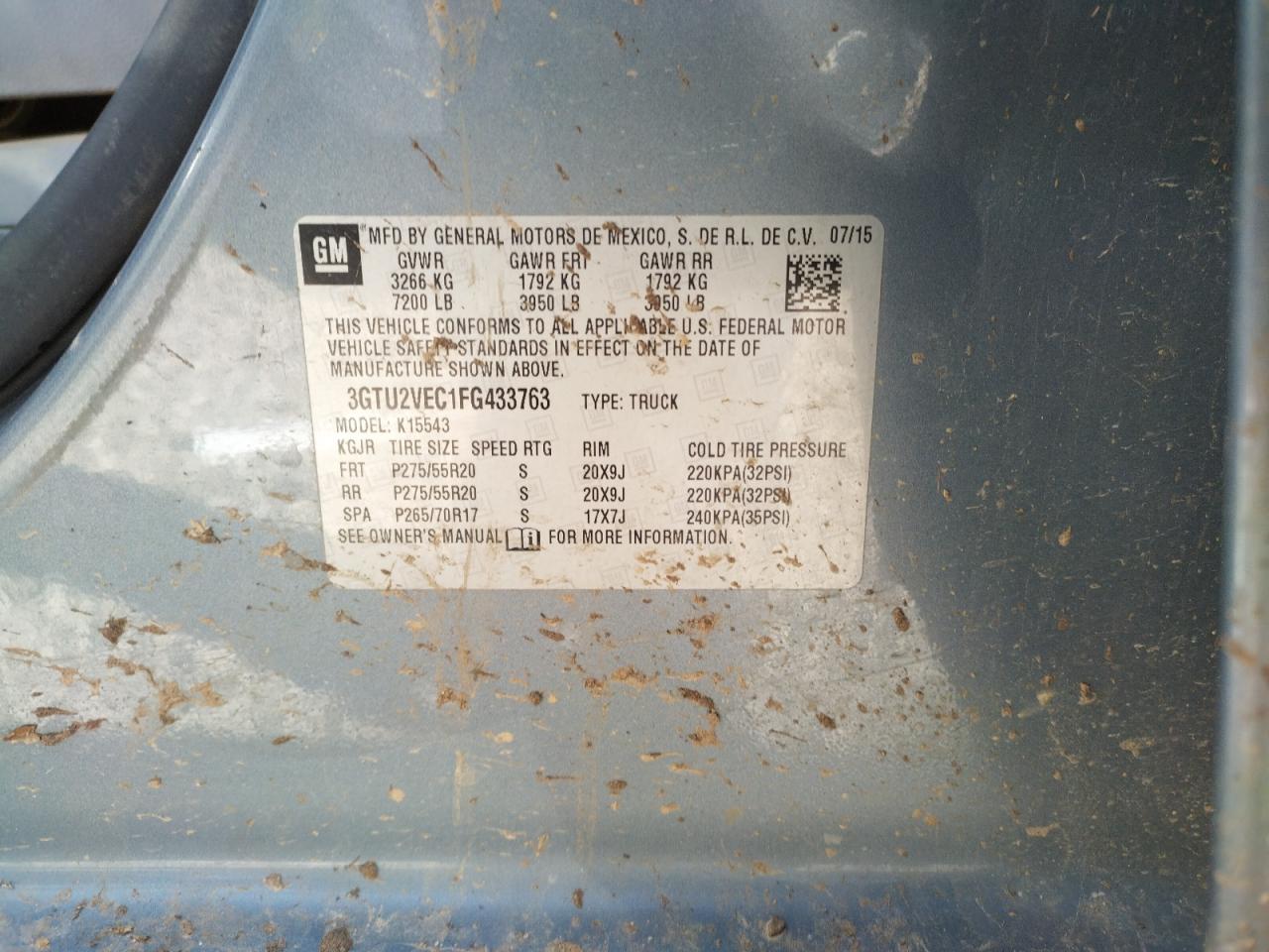 Photo 10 from auction – 2015 GMC SIERRA K15 with VIN 3GTU2VEC1FG433763