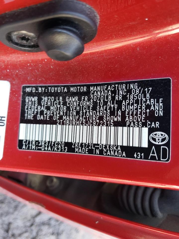 Photo 10 from auction – 2018 TOYOTA COROLLA L with VIN 2T1BURHE5JC972315