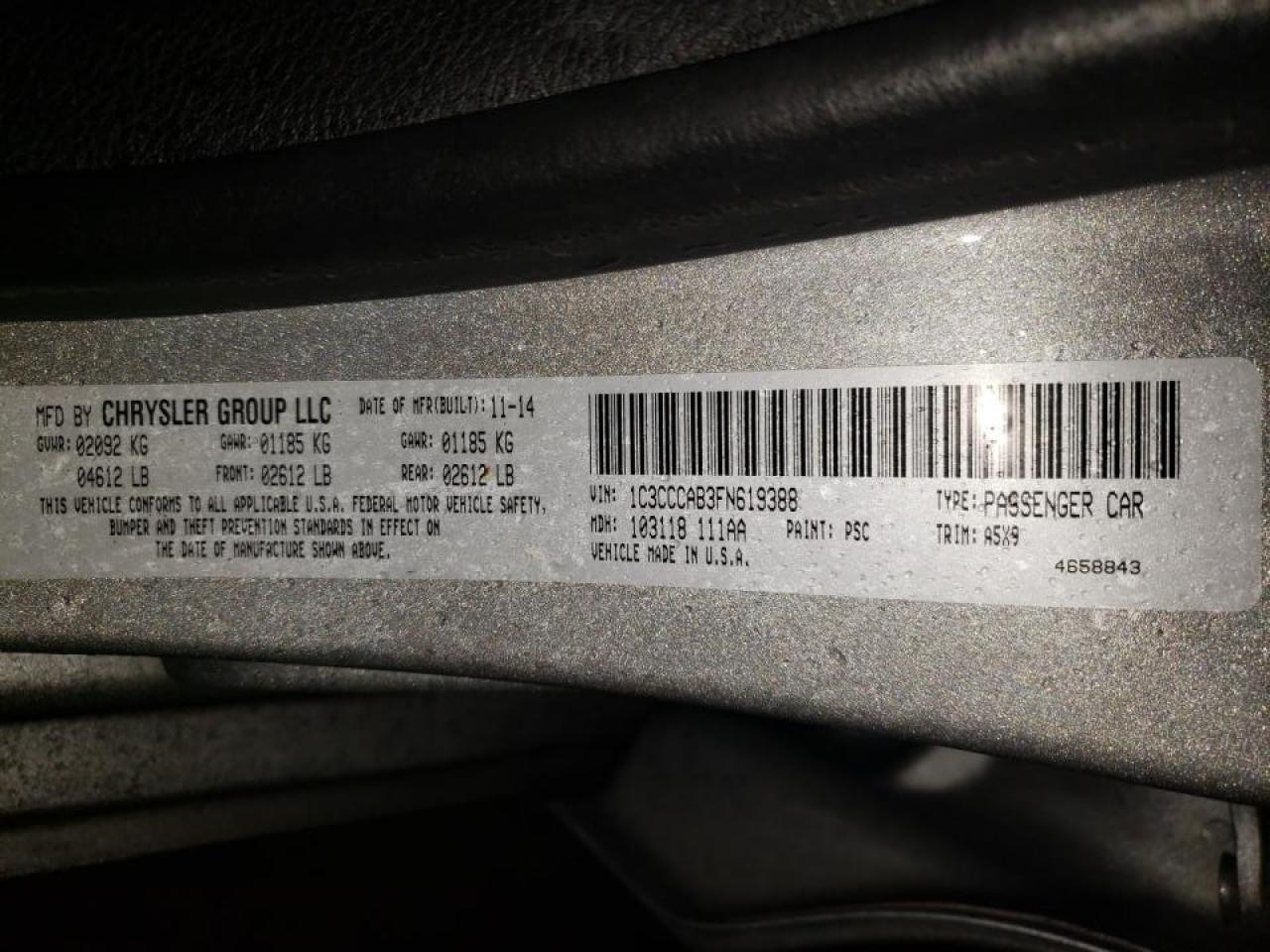 Photo 10 from auction – 2015 CHRYSLER 200 LIMITE with VIN 1C3CCCAB3FN619388
