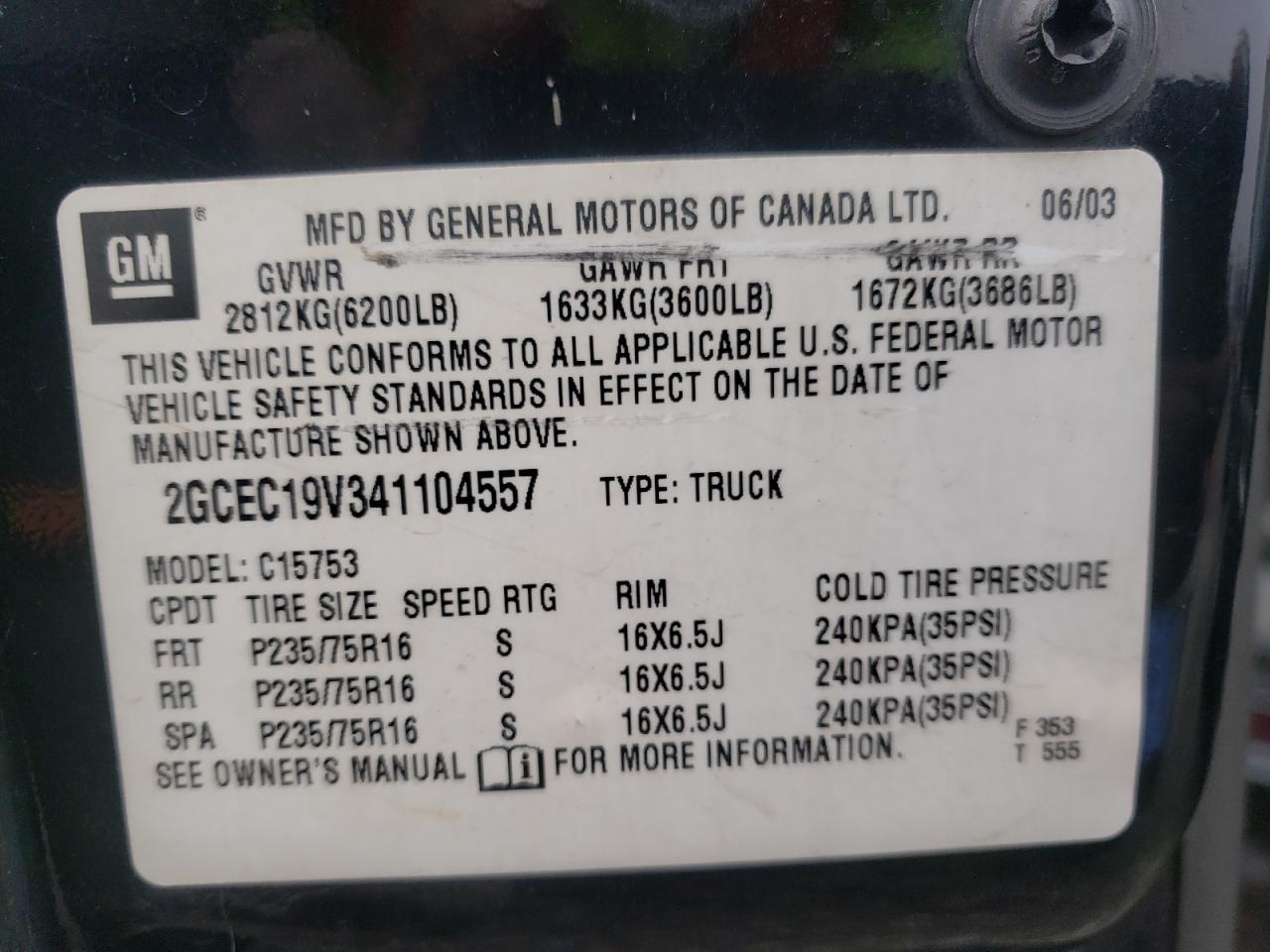 Photo 10 from auction – 2004 CHEVROLET SILVERADO with VIN 2GCEC19V341104557