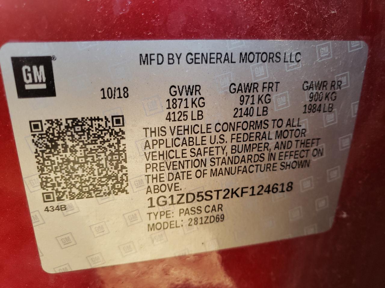 Photo 10 from auction – 2019 CHEVROLET MALIBU LT with VIN 1G1ZD5ST2KF124618