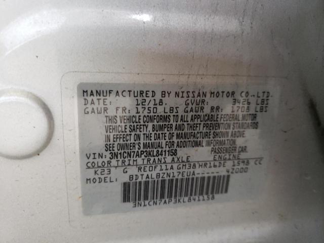 Photo 10 from auction – 2019 NISSAN VERSA S with VIN 3N1CN7AP3KL841158