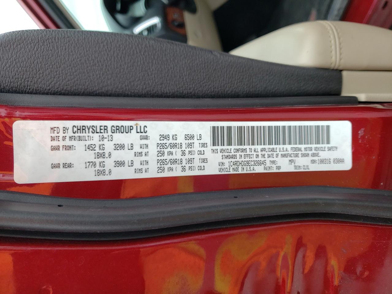 Photo 10 from auction – 2014 DODGE DURANGO LI with VIN 1C4RDHDG9EC326645