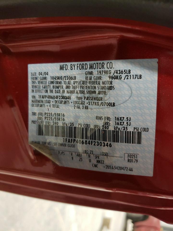 Photo 10 from auction – 2004 FORD MUSTANG with VIN 1FAFP40684F230346