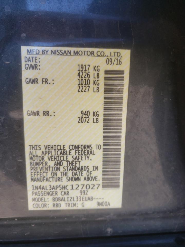 Photo 10 from auction – 2017 NISSAN ALTIMA 2.5 with VIN 1N4AL3AP5HC127027