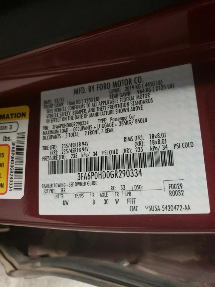 Photo 10 from auction – 2016 FORD FUSION SE with VIN 3FA6P0HD0GR290334