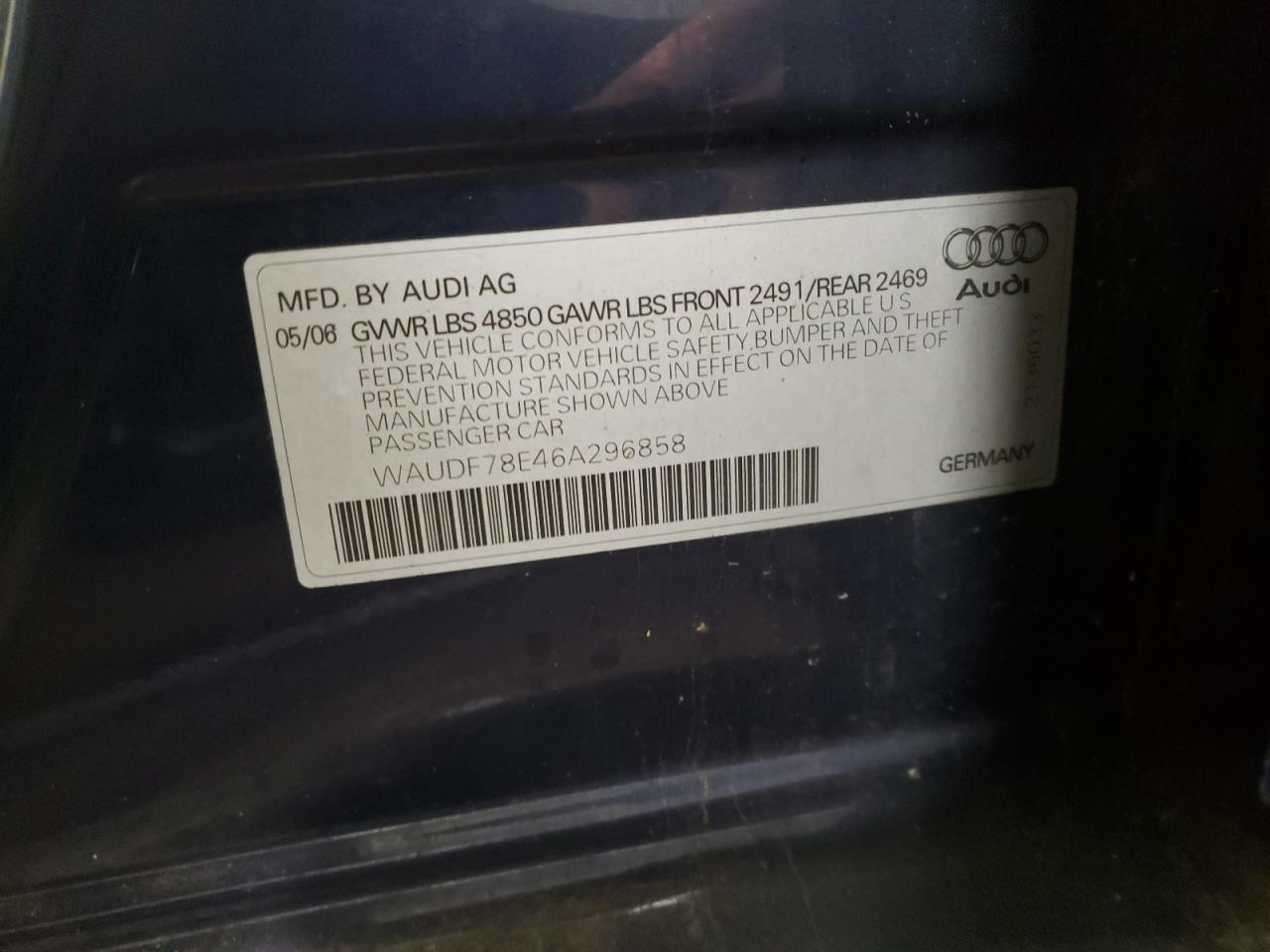 Photo 10 from auction – 2006 AUDI A4 2.0T QU with VIN WAUDF78E46A296858