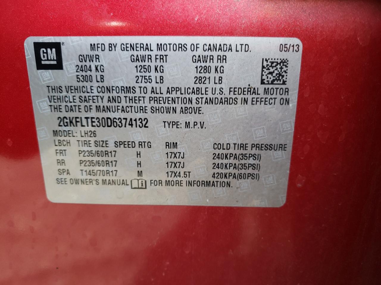 Photo 10 from auction – 2013 GMC TERRAIN with VIN 2GKFLTE30D6374132