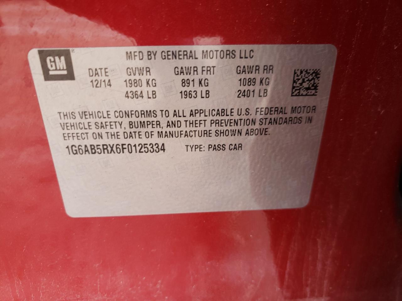 Photo 10 from auction – 2015 CADILLAC ATS LUXURY with VIN 1G6AB5RX6F0125334