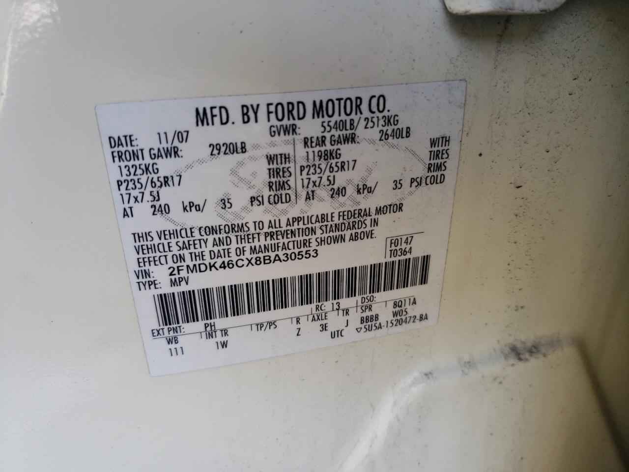Фото 10 с аукциона – 2008 FORD EDGE SE с VIN 2FMDK46CX8BA30553