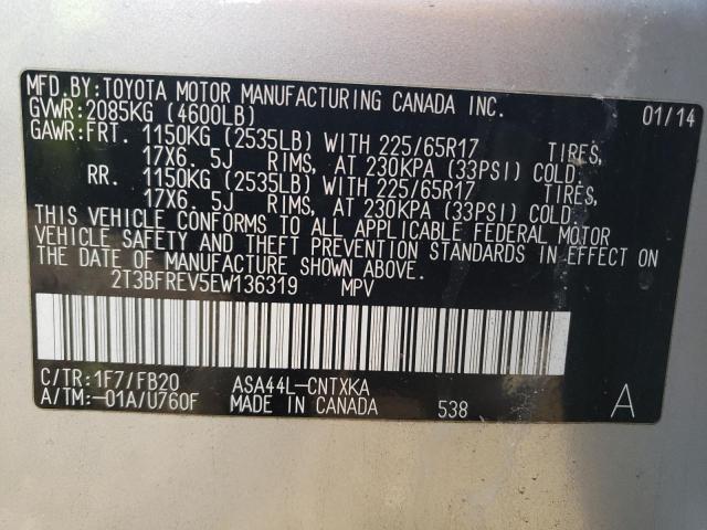 Photo 10 from auction – 2014 TOYOTA RAV4 LE with VIN 2T3BFREV5EW136319