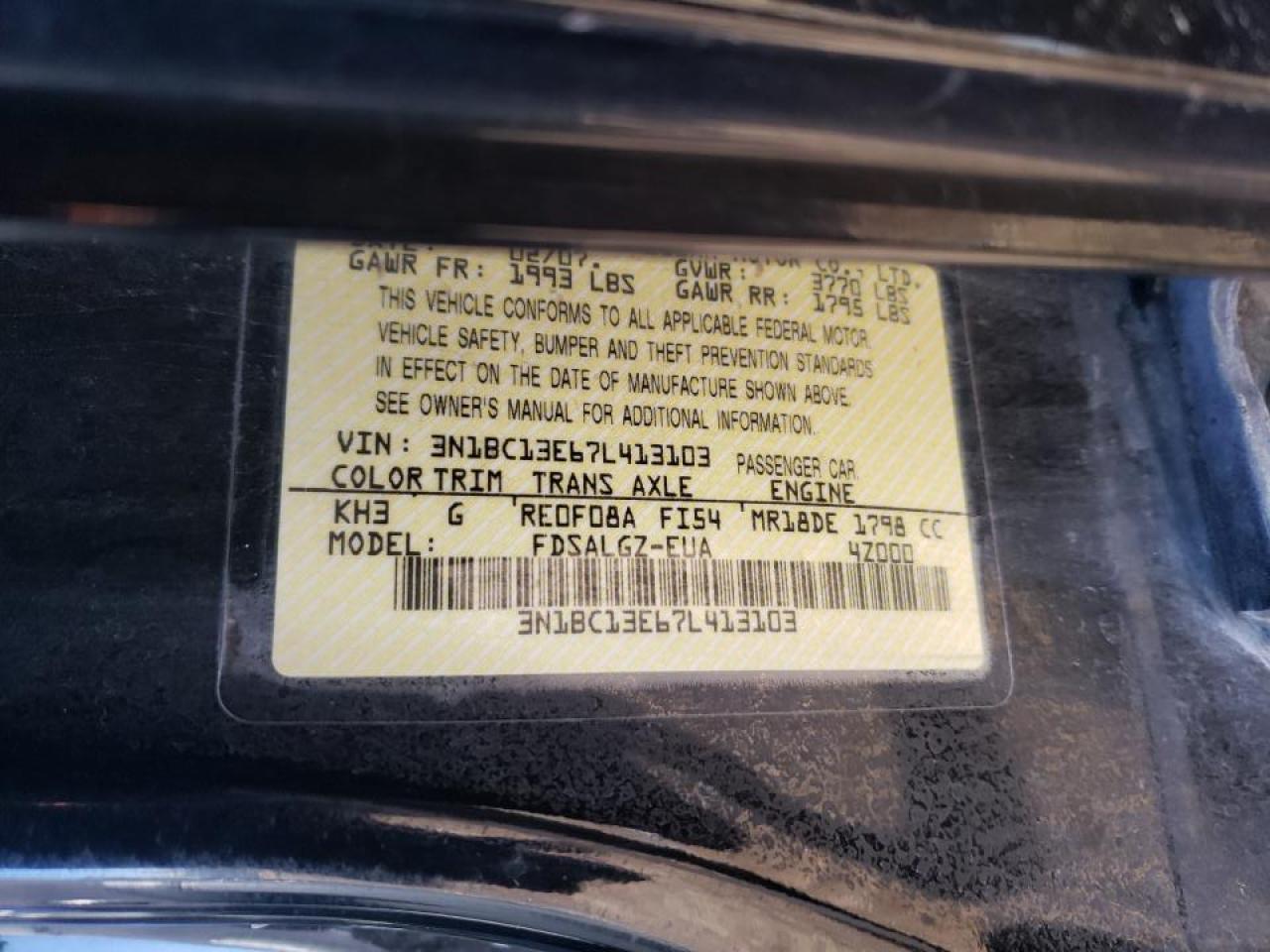 Photo 10 from auction – 2007 NISSAN VERSA S with VIN 3N1BC13E67L413103