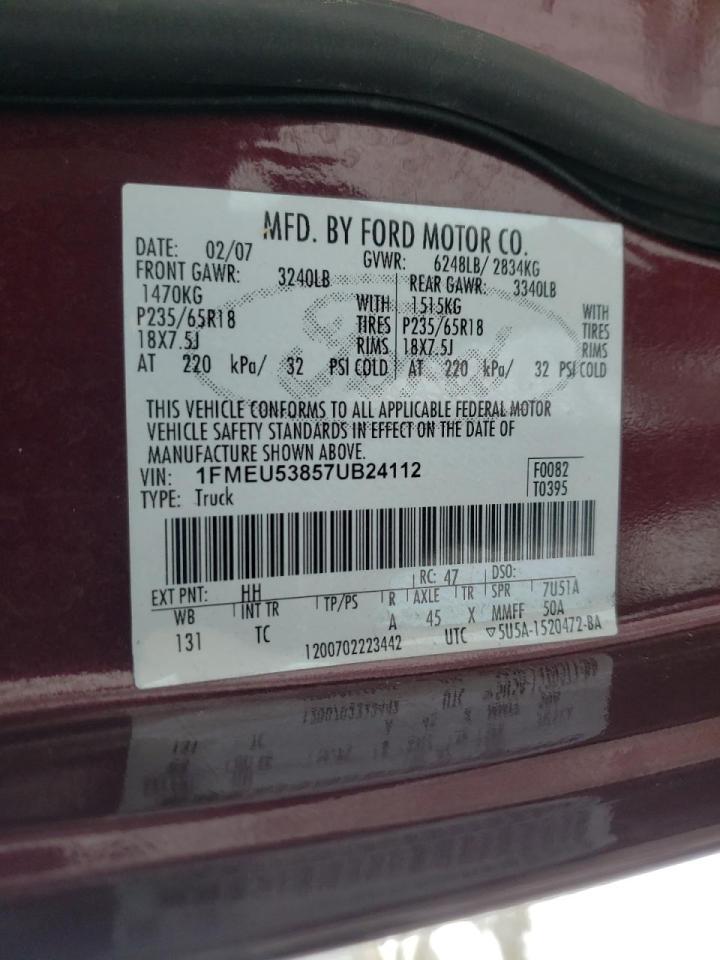 Photo 10 from auction – 2007 FORD EXPLORER S with VIN 1FMEU53857UB24112