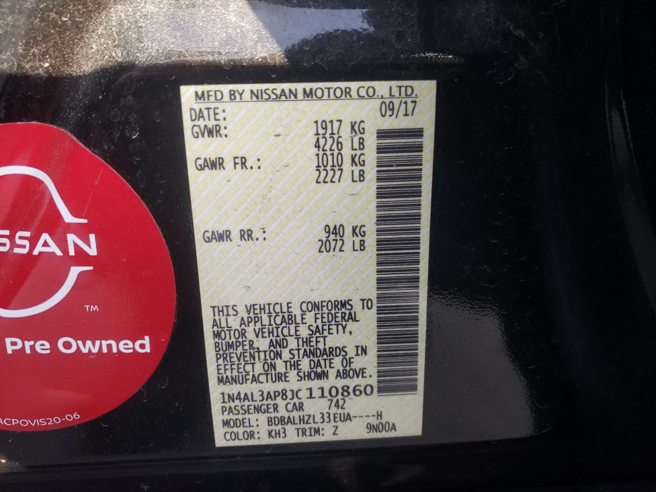 Photo 10 from auction – 2018 NISSAN ALTIMA 2.5 with VIN 1N4AL3AP8JC110860