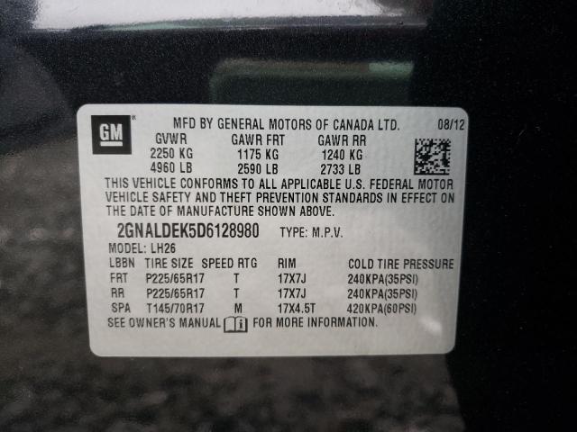 Photo 10 from auction – 2013 CHEVROLET EQUINOX LT with VIN 2GNALDEK5D6128980