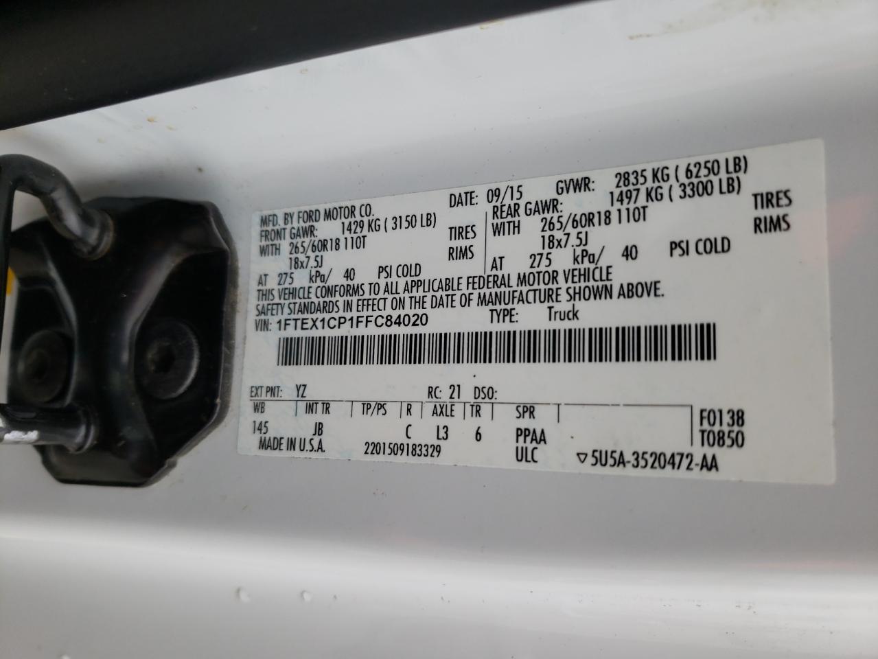 Photo 10 from auction – 2015 FORD F150 SUPER with VIN 1FTEX1CP1FFC84020