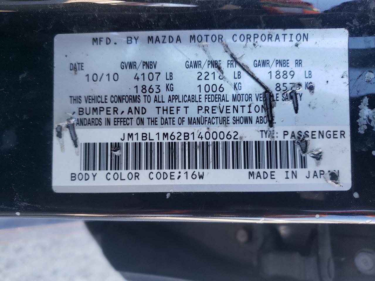 Photo 10 from auction – 2011 MAZDA 3 S with VIN JM1BL1M62B1400062