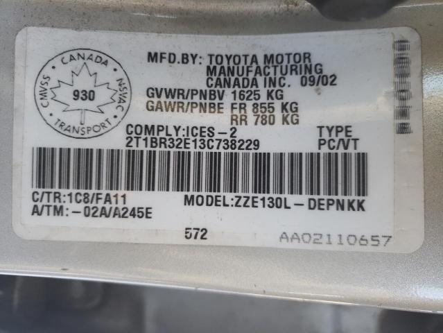 Photo 10 from auction – 2003 TOYOTA COROLLA CE with VIN 2T1BR32E13C738229