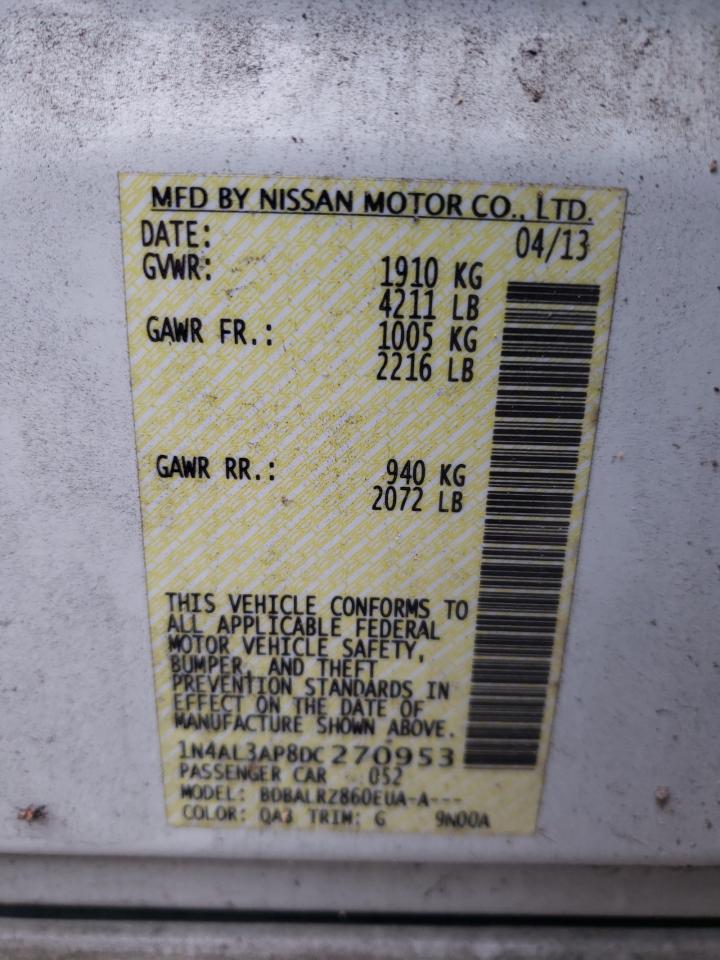 Photo 10 from auction – 2013 NISSAN ALTIMA 2.5 with VIN 1N4AL3AP8DC270953