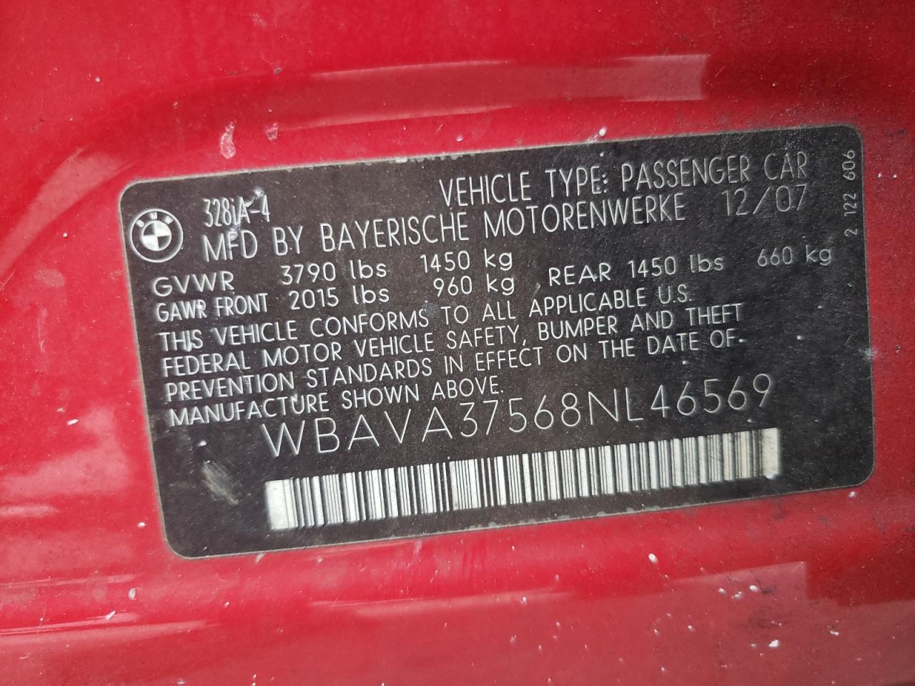 Photo 10 from auction – 2008 BMW 328 I with VIN WBAVA37568NL46569