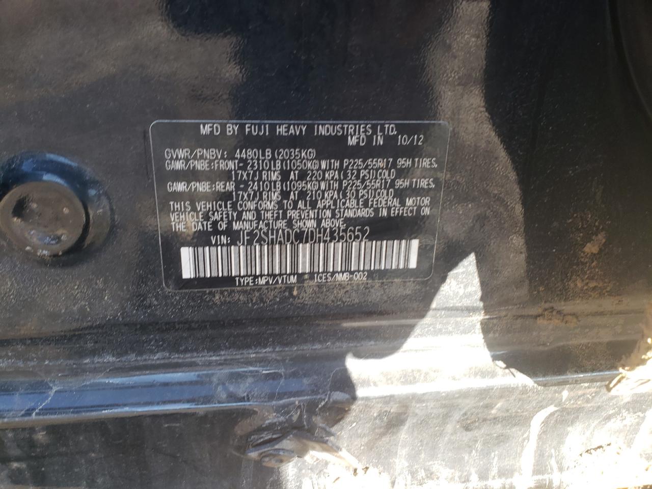 Photo 10 from auction – 2013 SUBARU FORESTER 2 with VIN JF2SHADC7DH435652