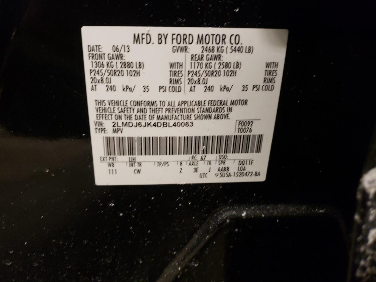 Photo 10 from auction – 2013 LINCOLN MKX with VIN 2LMDJ6JK4DBL40063