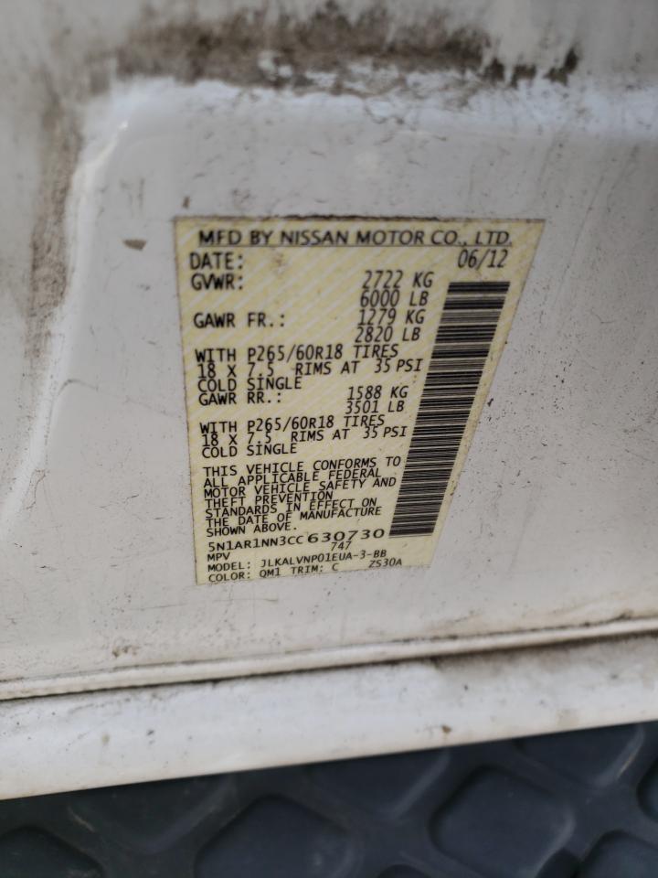 Photo 10 from auction – 2012 NISSAN PATHFINDER with VIN 5N1AR1NN3CC630730