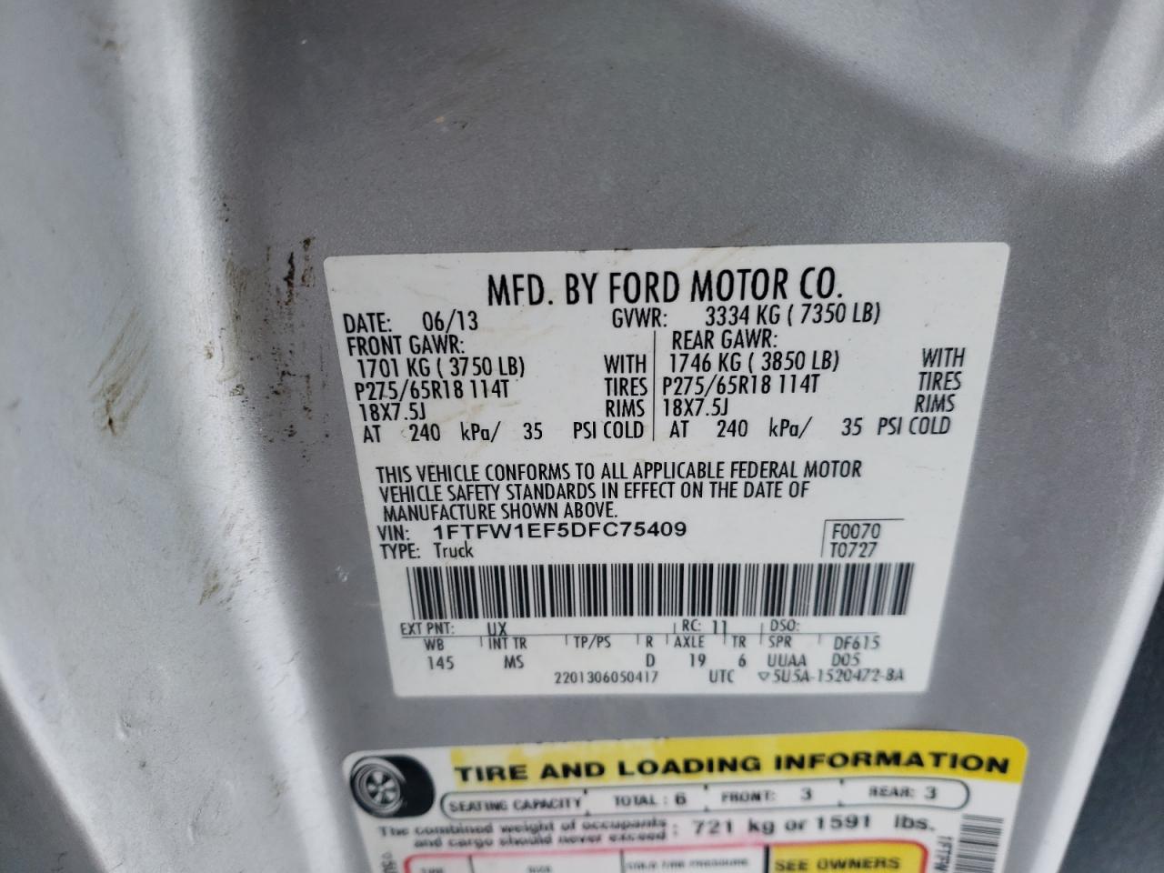Photo 10 from auction – 2013 FORD F150 SUPER with VIN 1FTFW1EF5DFC75409