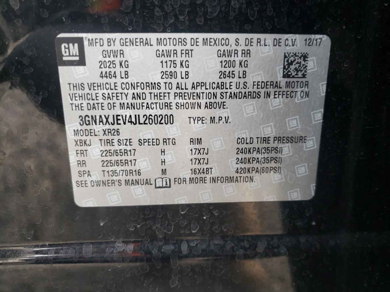 Photo 10 from auction – 2018 CHEVROLET EQUINOX LT with VIN 3GNAXJEV4JL260200