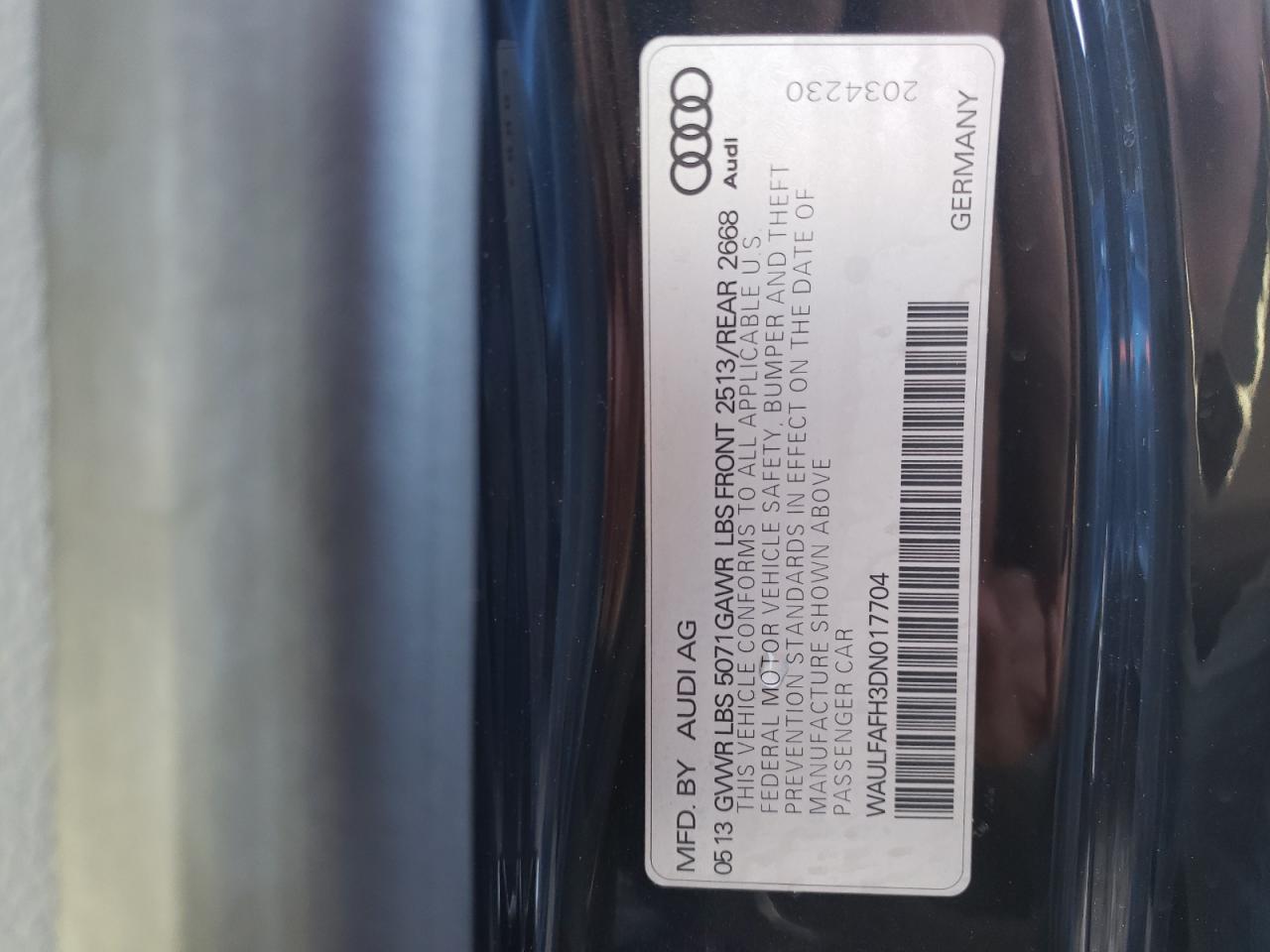 Photo 10 from auction – 2013 AUDI A5 PREMIUM with VIN WAULFAFH3DN017704