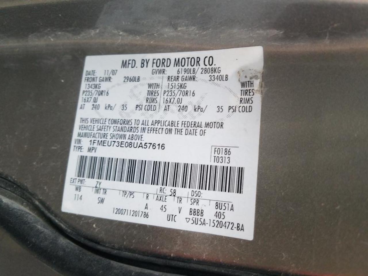 Photo 10 from auction – 2008 FORD EXPLORER X with VIN 1FMEU73E08UA57616