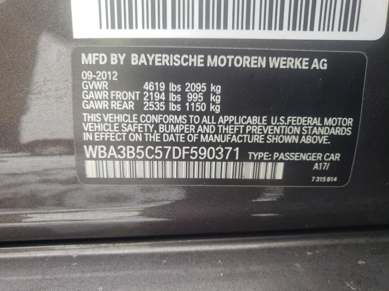Photo 10 from auction – 2013 BMW 328XI with VIN WBA3B5C57DF590371