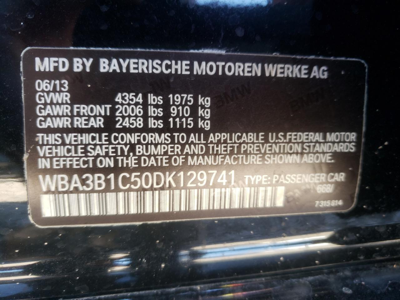 Photo 10 from auction – 2013 BMW 320 I with VIN WBA3B1C50DK129741
