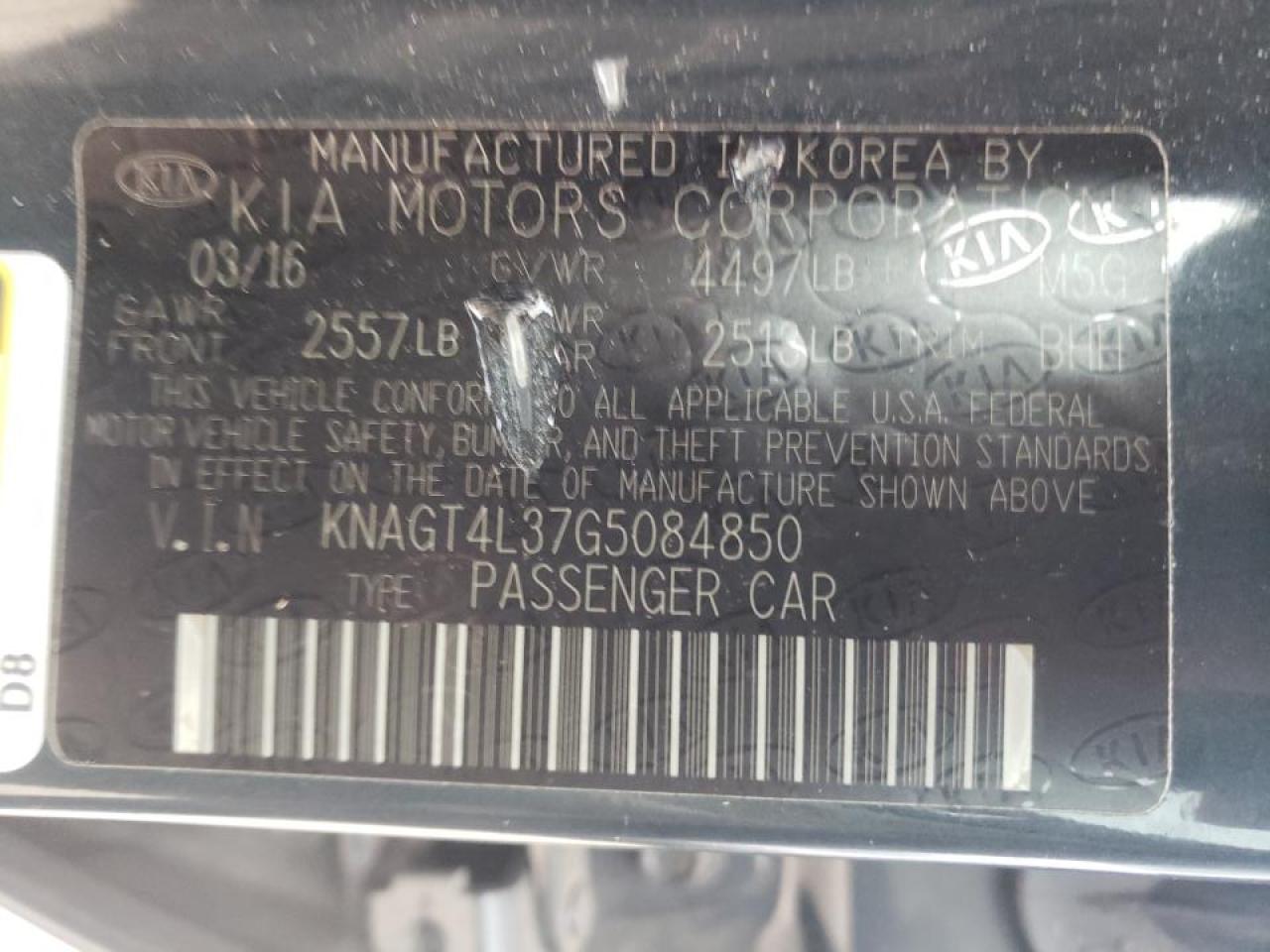 Photo 10 from auction – 2016 KIA OPTIMA LX with VIN KNAGT4L37G5084850