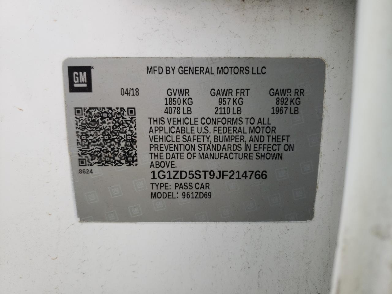 Photo 10 from auction – 2018 CHEVROLET MALIBU LT with VIN 1G1ZD5ST9JF214766