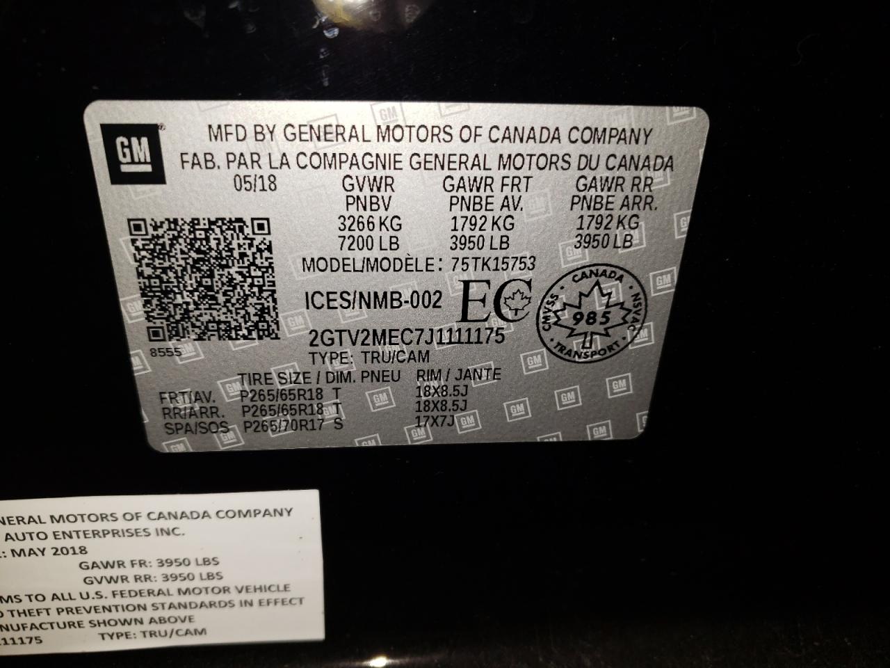 Photo 10 from auction – 2018 GMC SIERRA K15 with VIN 2GTV2MEC7J1111175