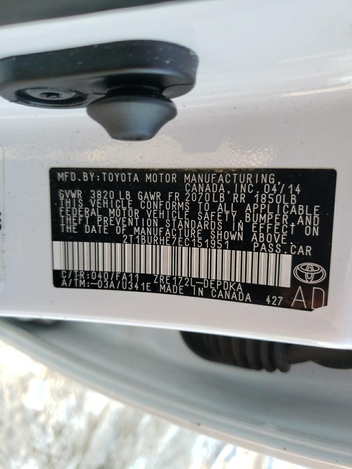 Photo 10 from auction – 2014 TOYOTA COROLLA L with VIN 2T1BURHE7EC151951
