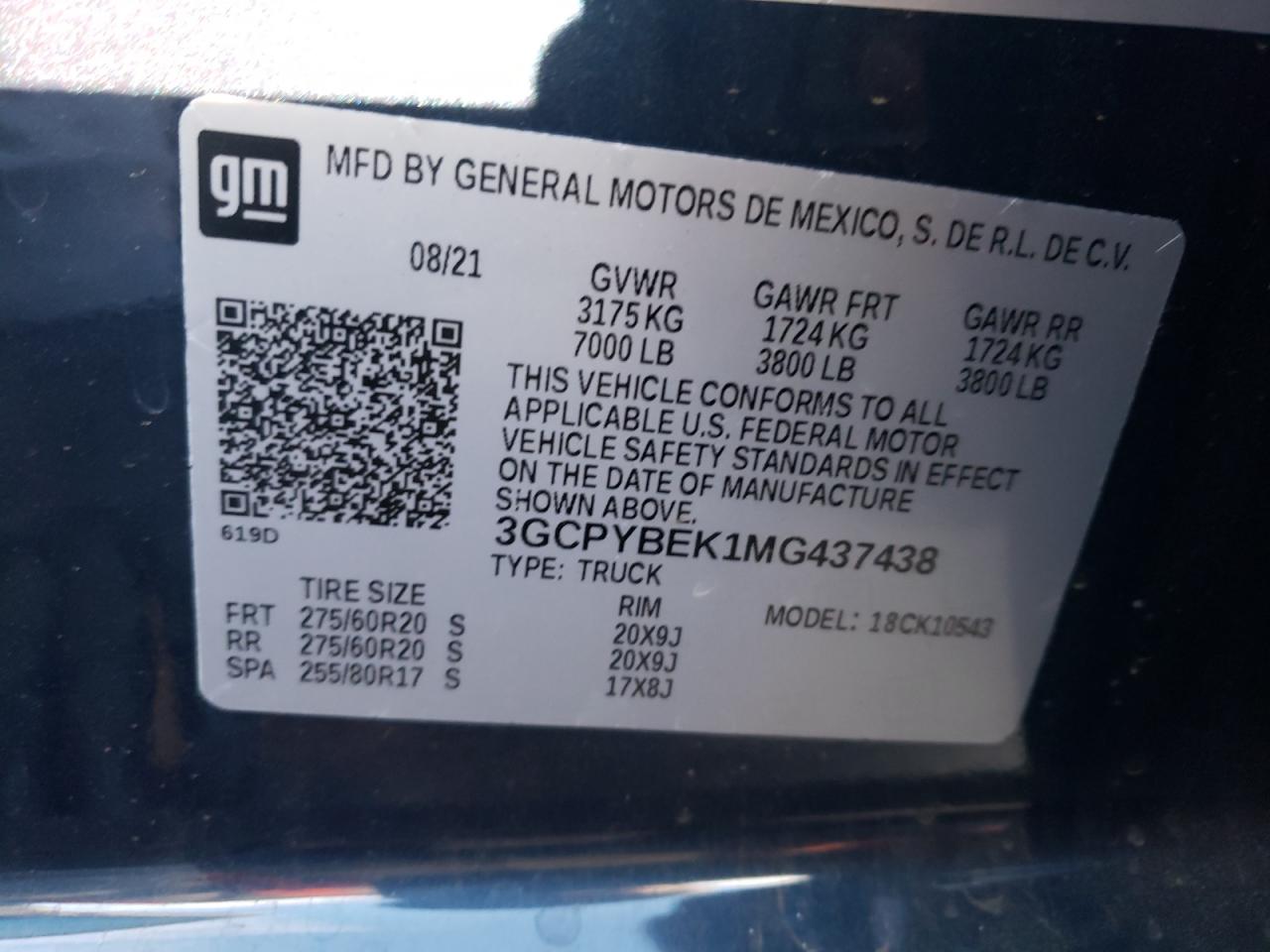 Photo 10 from auction – 2021 CHEVROLET SILVERADO with VIN 3GCPYBEK1MG437438