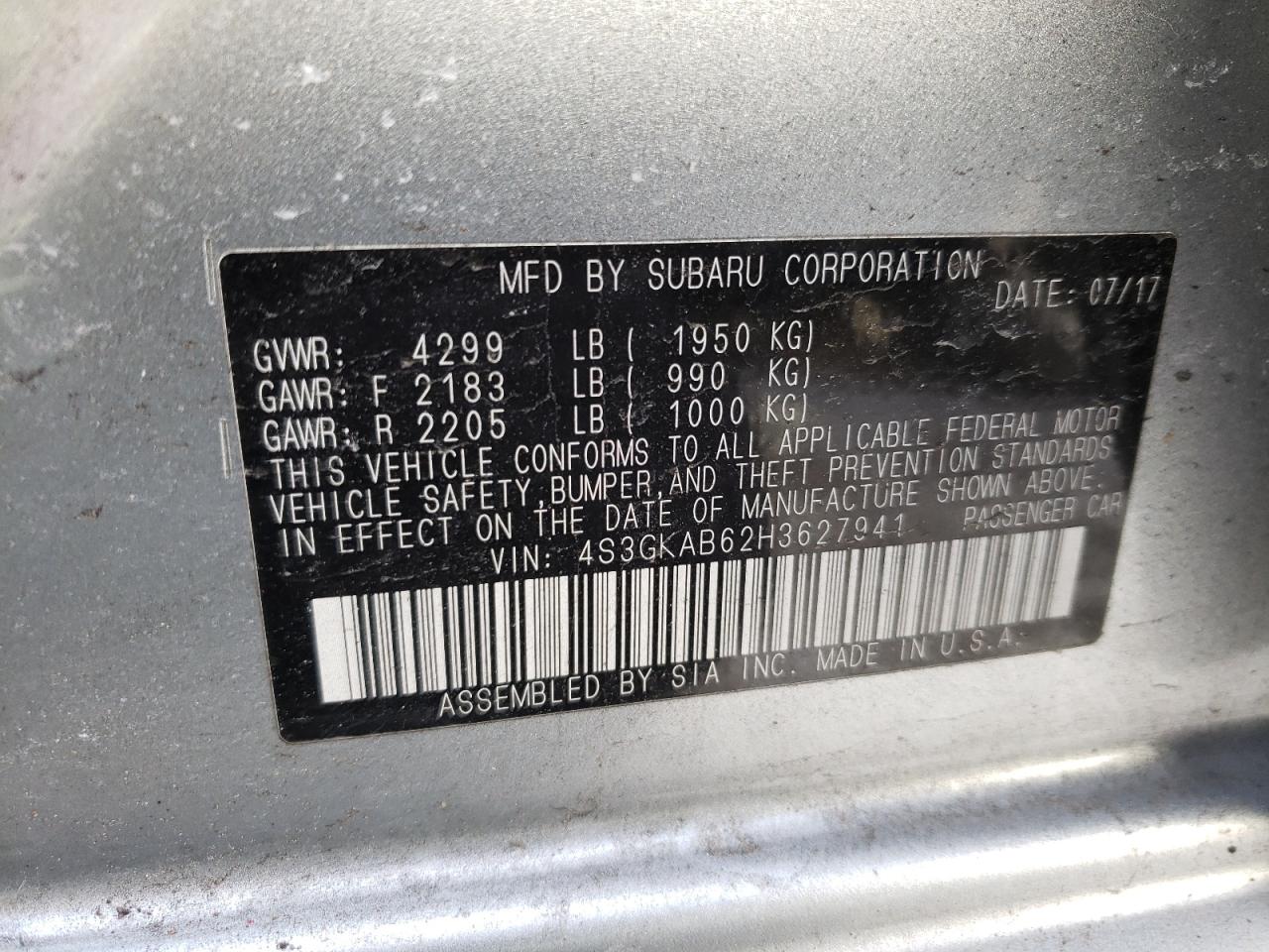 صورة رقم 10 من المزاد - 2017 SUBARU IMPREZA PR مع VIN 4S3GKAB62H3627941