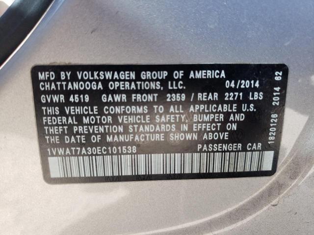 Photo 10 from auction – 2014 VOLKSWAGEN PASSAT S with VIN 1VWAT7A30EC101538