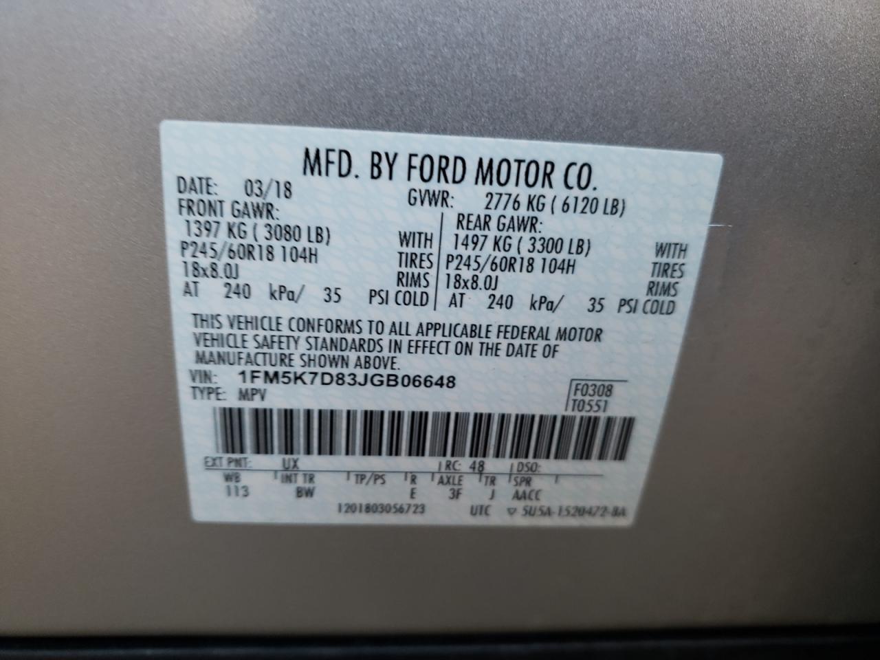 Photo 10 from auction – 2018 FORD EXPLORER X with VIN 1FM5K7D83JGB06648