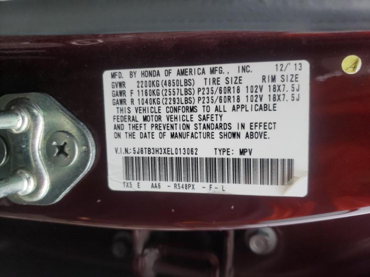 Photo 10 from auction – 2014 ACURA RDX with VIN 5J8TB3H3XEL013062