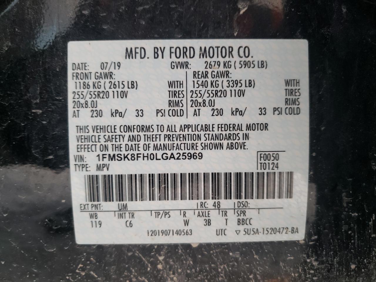 Photo 10 from auction – 2020 FORD EXPLORER L with VIN 1FMSK8FH0LGA25969