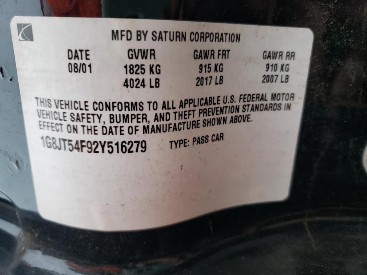 Photo 10 from auction – 2002 SATURN L200 with VIN 1G8JT54F92Y516279