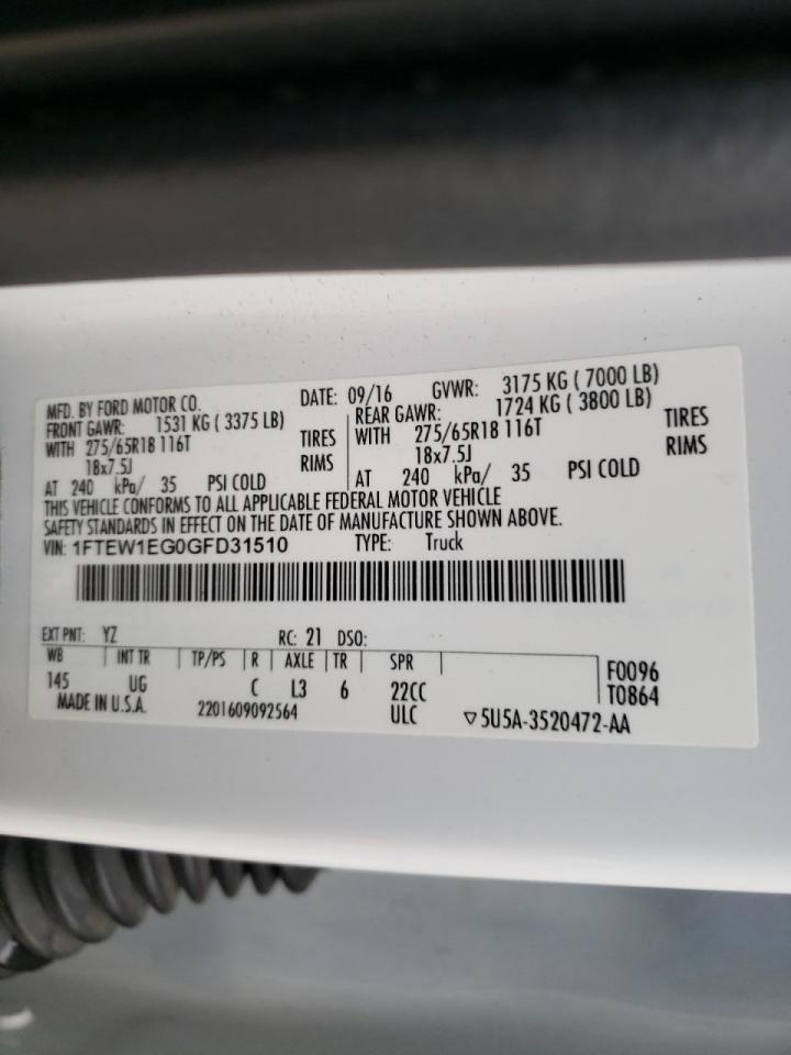 Photo 10 from auction – 2016 FORD F150 SUPER with VIN 1FTEW1EG0GFD31510