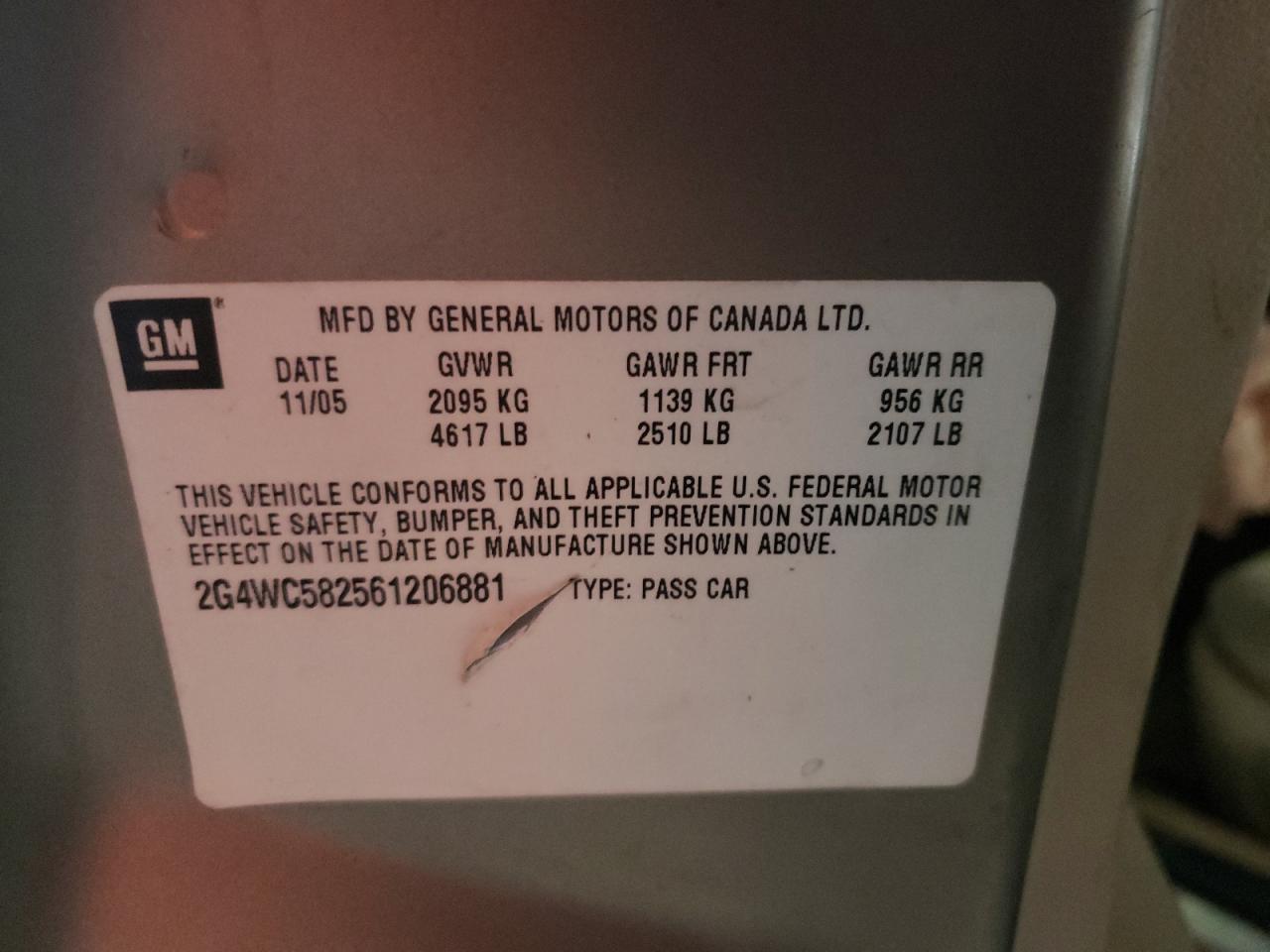 Photo 10 from auction – 2006 BUICK LACROSSE C with VIN 2G4WC582561206881