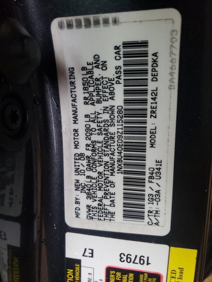 Photo 10 from auction – 2009 TOYOTA COROLLA BA with VIN 1NXBU40E09Z115280